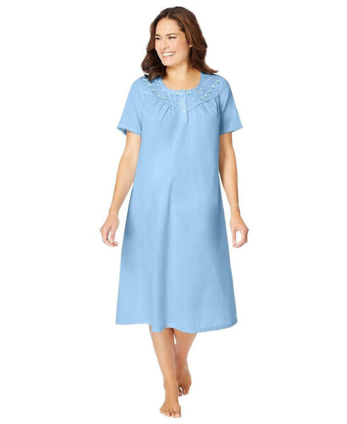 Plus Size Short-Sleeve Embroidered Woven Gown