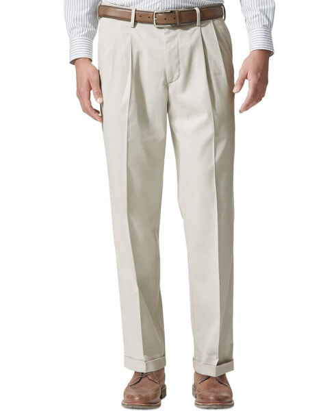 Men's Comfort Relaxed Pleated Cuffed Fit Khaki Stretch Pants