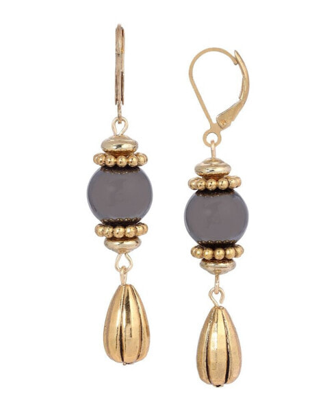 Semi-Precious Fluted Bead Lever Back Earrings