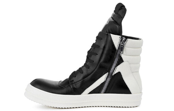 【秋冬推荐】RICK OWENS GEOBASKET 高帮板鞋 黑白色 / RICK OWENS GEOBASKET RU02A5894LPO-9111