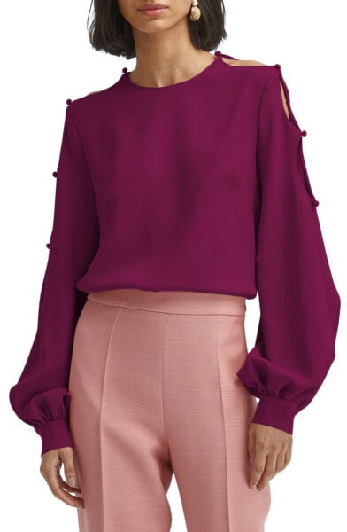 Oscar de la Renta 289218 Keyhole Sleeve Stretch Silk Blouse Orchid Size 6