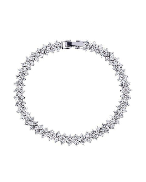 Heart Cubic Zirconia Tennis Bracelet with Round Cut Cubic Zirconia