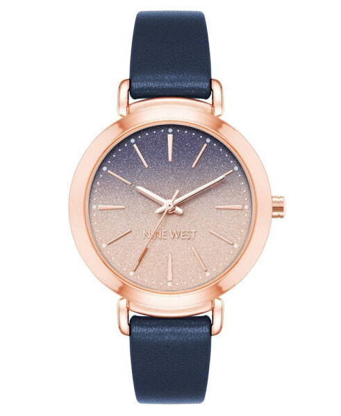 Women's Quartz Navy Faux Leather Band Watch, 36mm