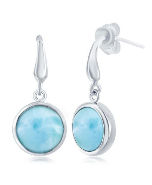 Sterling Silver Bezel-set Round Larimar Dangle Earrings