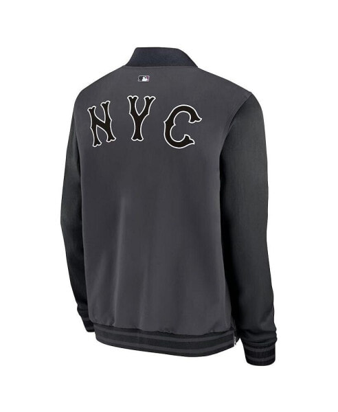 Men's Charcoal New York Mets 2024 City Connect Authentic Collection Game Time Full-Zip Bomber Jacket