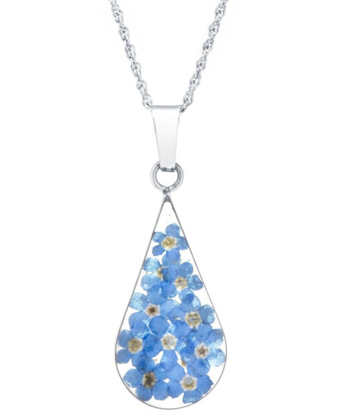 Medium Teardrop Dried Flower Pendant with 18" Chain in Sterling Silver. Available in Multi, Blue or Yellow