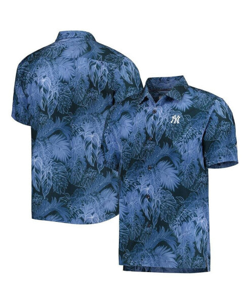 Men's Blue New York Yankees Bahama Coast Luminescent Fronds IslandZone Button-Up Camp Shirt