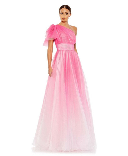 Women's Glitter Ombre Ruffled One Shoulder Ball gown