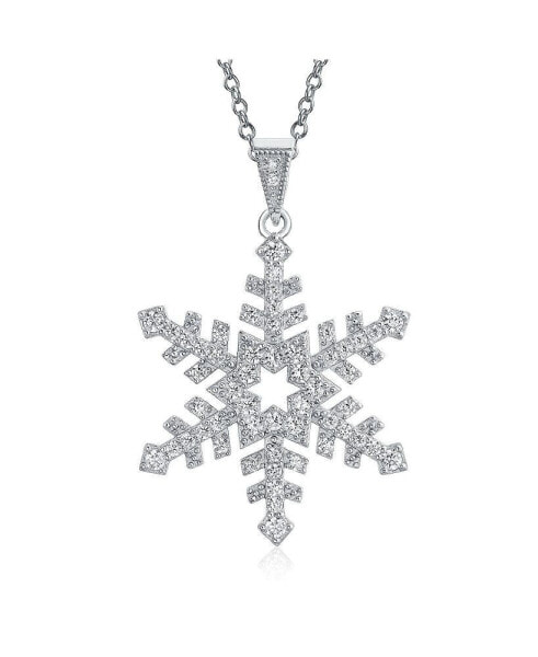 Christmas Holiday Party Branch Micro Pave Cubic Zirconia CZ Star Snowflake Pendant Necklace For Women Sterling Silver