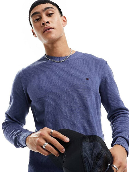 Tommy Hilfiger chain ridge structure crew neck jumper in blue