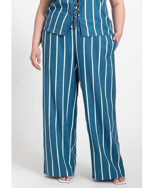 Plus Size Striped Linen-Blend Pant