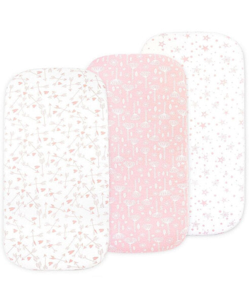 Baby Bassinet Sheet Set for Boy and Girl, 3 Pack, Universal Fitted for Oval, Hourglass & Rectangle Bassinet Mattress, Fitted Sheets.