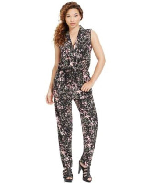 Marilyn Monroe Women's Juniors Printed Surplice Jumpsuit Black Pink Multi S