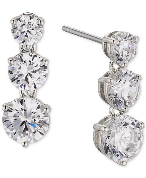 Silver-Tone Cubic Zirconia Graduated Triple Drop Earrings, Created for Macy's