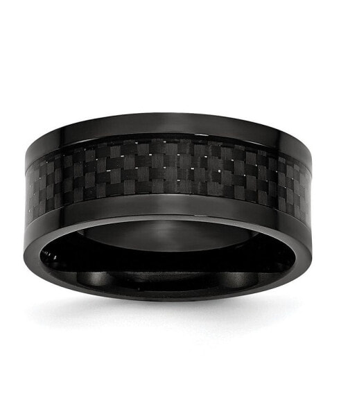 Titanium Polished Black Carbon Fiber Inlay Band Ring