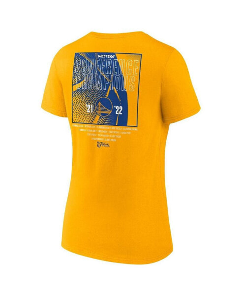Women's Gold Golden State Warriors 2022 Western Conference Champions Balanced Attack Roster V-Neck T-shirt