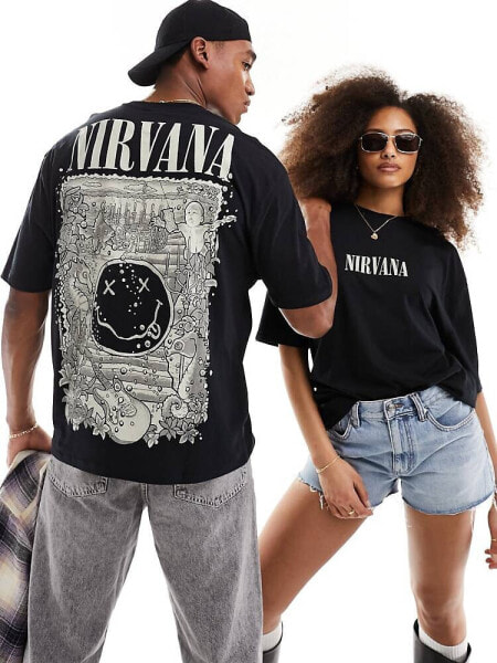 ASOS DESIGN unisex oversized graphic tee in black with Nirvana prints