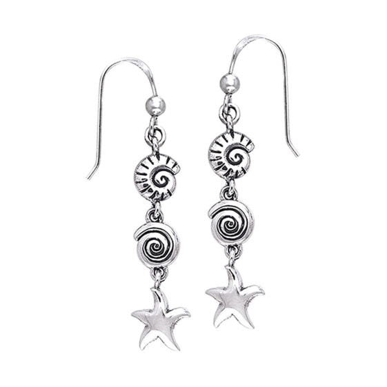 DIVE SILVER Seashell And Starfish Long Hook Earring