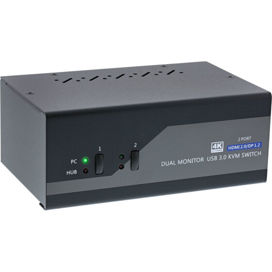 InLine KVM Desktop Switch - 2-port - Dual Monitor - DP+HDMI - 4K - USB 3.0 - Audio