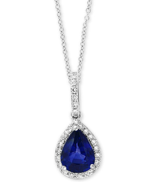 EFFY® Sapphire (1 ct. t.w.) & Diamond (1/8 ct. t.w.) 18" Pendant Necklace in 14k White Gold