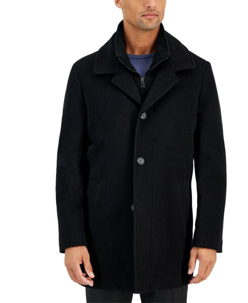 Men's Classic Fit Black Wool Blend Overcoat