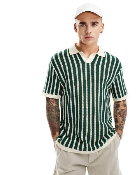 Cotton On resort short sleeve knit polo in green stripe