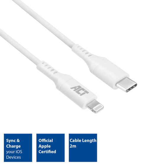 ACT AC3015 - 2 m - Lightning - USB C - Male - Male - White