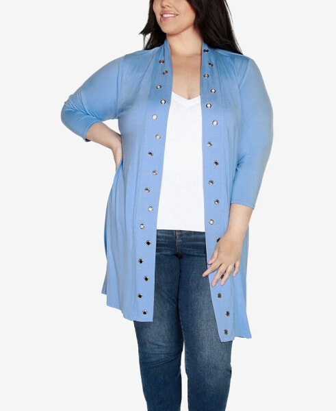 Plus Size Grommet-Trim Duster Cardigan