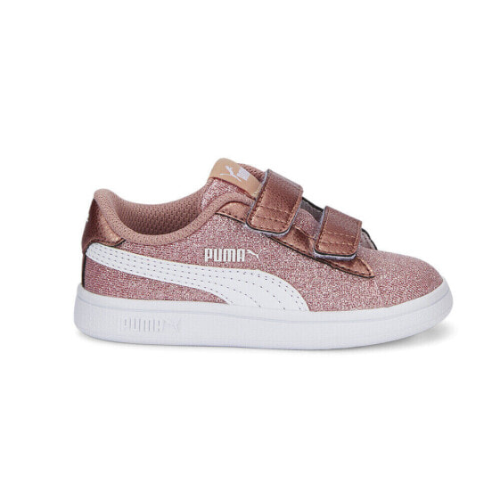 Puma Smash V2 Glitz Glam V Logo Glitter Slip On Infant Girls Gold Sneakers Casu