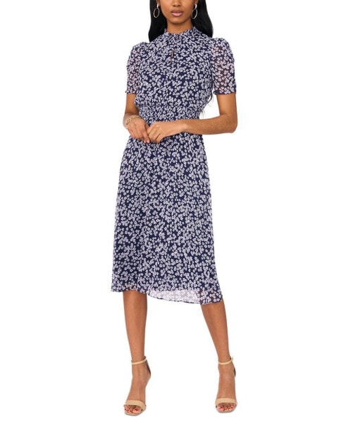 Petite Floral Print Puff Sleeve Midi Dress