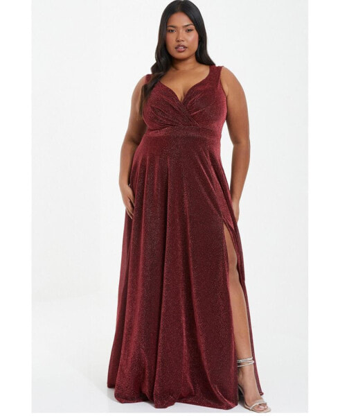 Women's Plus Size Glitter Wrap Maxi Dress