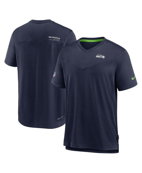 Men's Heather Navy Seattle Seahawks 2022 Sideline Coach Chevron Lock Up Performance V-Neck T-shirt