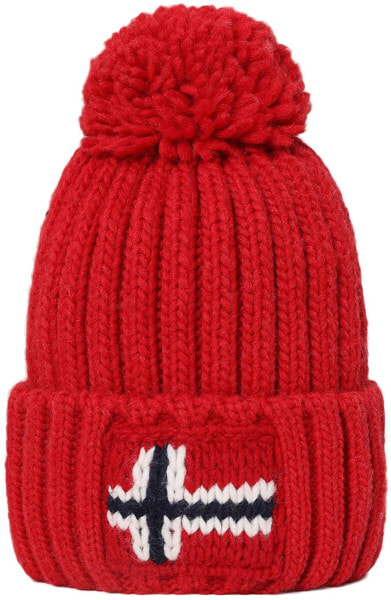 Мужская шапка красная вязаная Napapijri Hat with Reverse and Pom Pom Item NP0A4EMB Semiury 3 Made in Italy