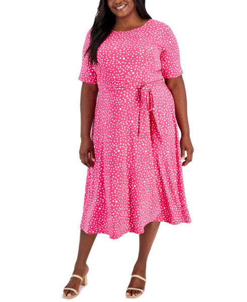 Plus Size Dot-Print Fit & Flare Midi Dress