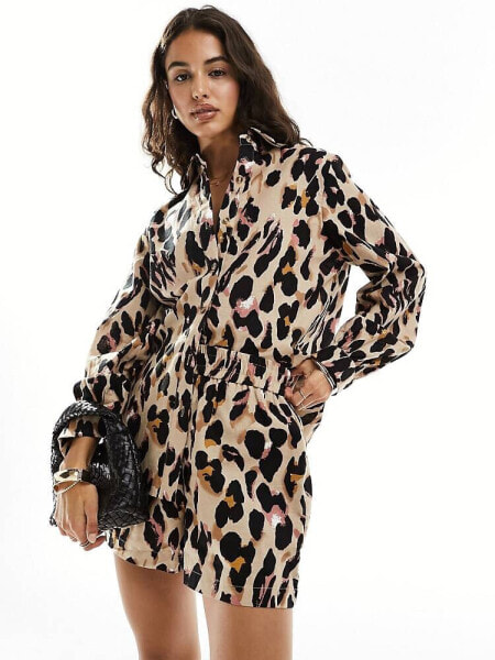 Never Fully Dressed linen shirt co-ord in leopard