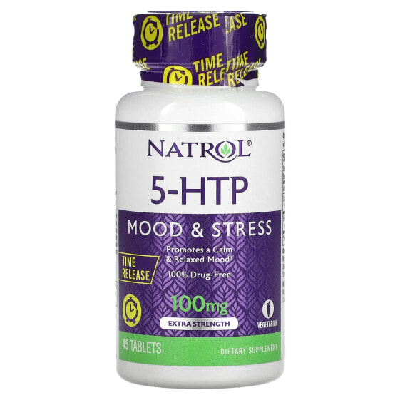 Витамины высокой мощности Natrol 5-HTP с длительным высвобождением 100 мг, 45 таблеток
