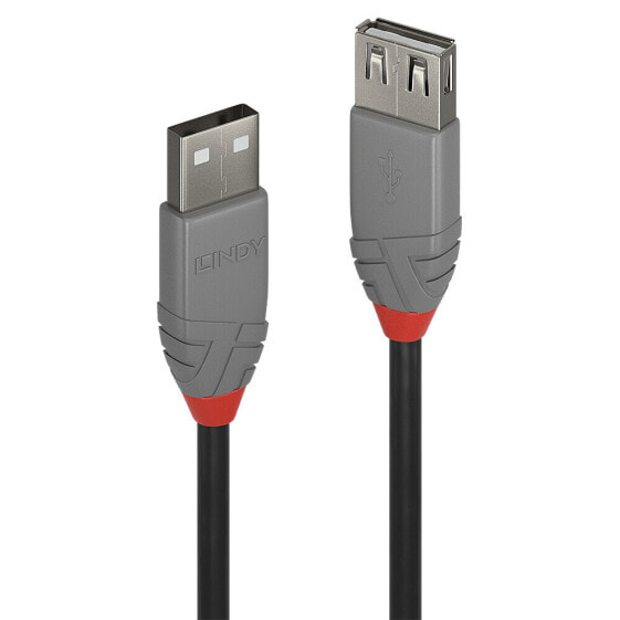 Lindy 2m USB 2.0 Type A Extension Cable - Anthra Line - 2 m - USB A - USB A - USB 2.0 - 480 Mbit/s - Black - Grey