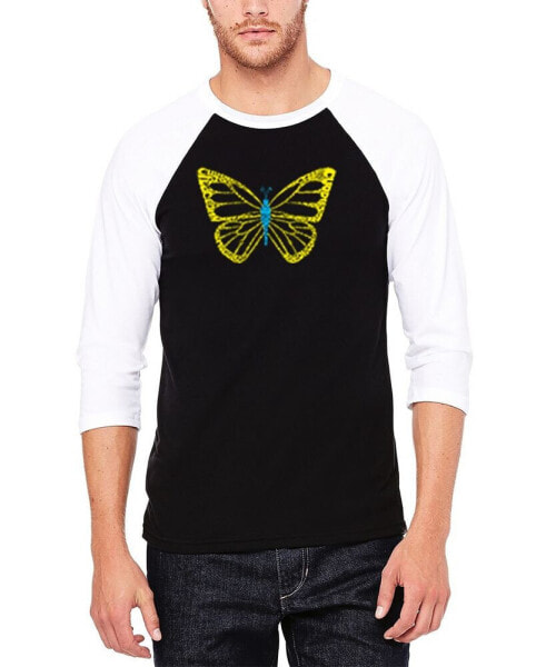 Men's Raglan Baseball 3/4 Sleeve Butterfly Word Art T-shirt