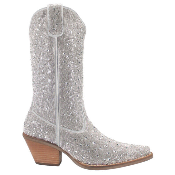 Dingo Silver Dollar Rhinestone Round Toe Cowboy Womens Silver Casual Boots DI57