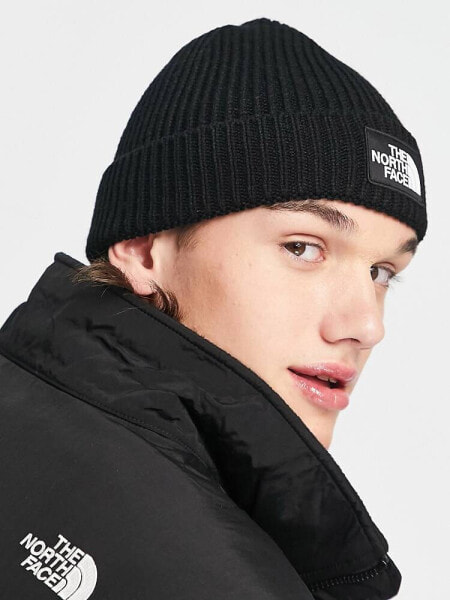 The North Face Box logo cuffed beanie in black