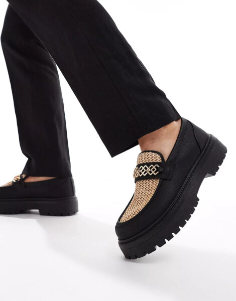 ASOS DESIGN chunky loafer in black with natural weave