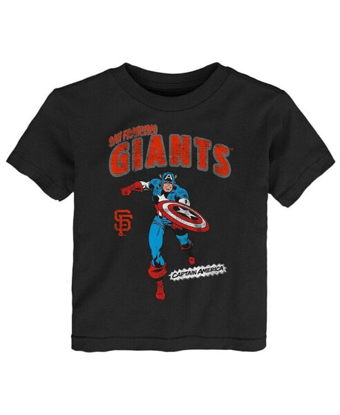 Toddler Boys and Girls Black San Francisco Giants Team Captain America Marvel T-shirt