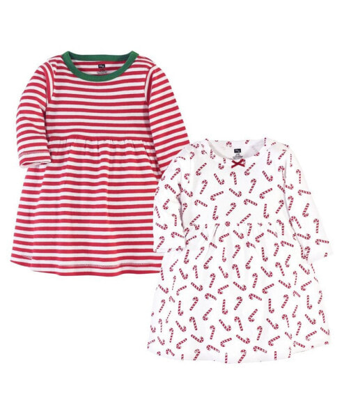 Infant Girl Long-Sleeve Cotton Dresses 2pk, Candy Cane