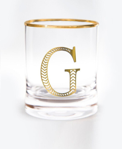 Стаканы для виски Qualia Glass с монограммой, обода и буквой G, набор из 4 шт.