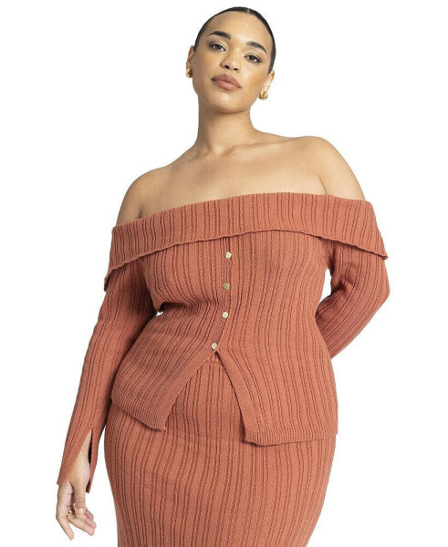 Plus Size Off The Shoulder Sweater With Sleeve Slits