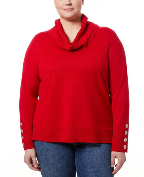 Plus Size Ribbed-Hem Cowl-Neck Sweater