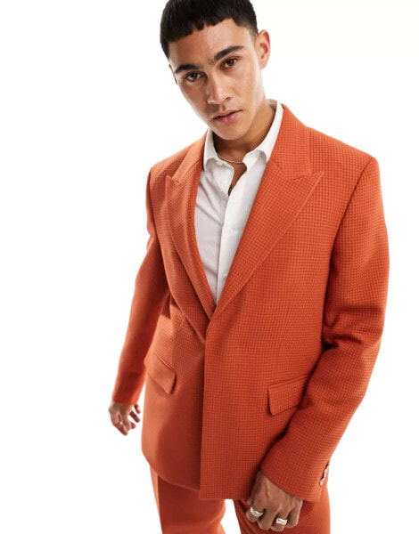 Viggo – Anzugjacke in dunklem Orange mit Waffelstruktur