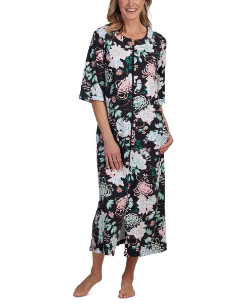 Women's Printed 3/4-Sleeve Zip-Front Robe