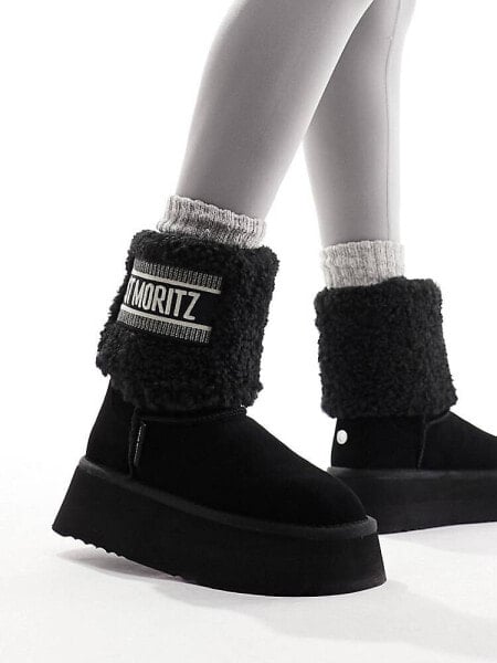 Steve Madden St.Moritz fluffy cuff ankle boot in black