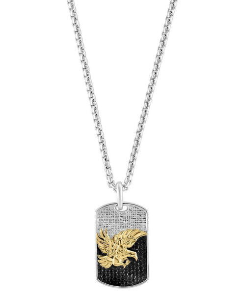 EFFY® Men's Black Spinel Eagle Dog Tag 22" Pendant Necklace (1-5/8 ct. t.w.) in Sterling Silver & Gold-Plate